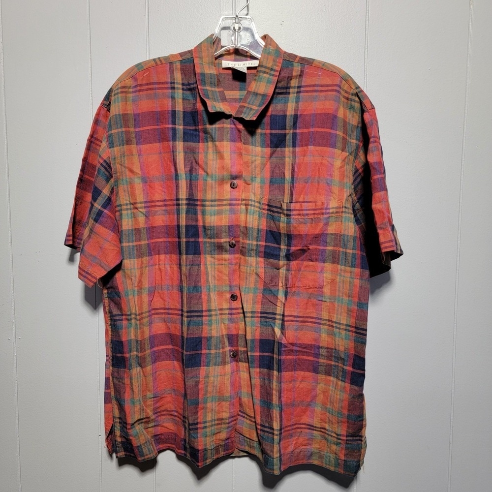 The Limited Vintage Plaid Button Up Shirt Mens Small‎ Ramie Cotton Short Sleeve